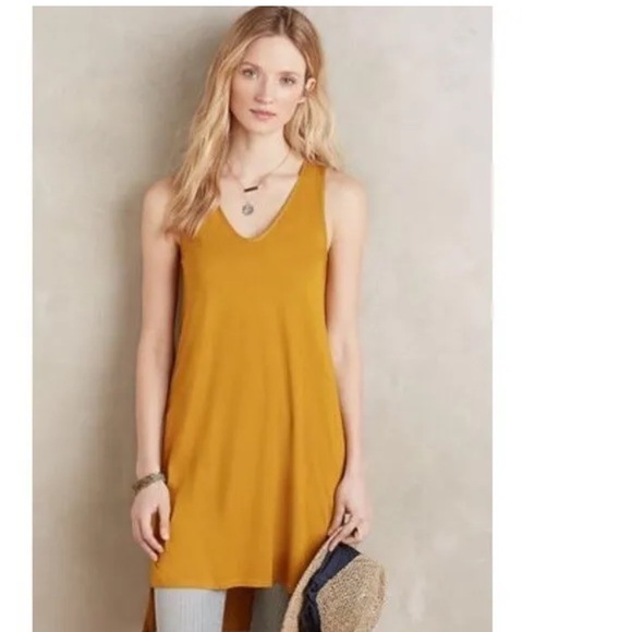 Anthropologie (AKEMI + KIN) Mustard Yellow Tunic Tank. Opening at back. V-Neck. - Picture 3 of 8
